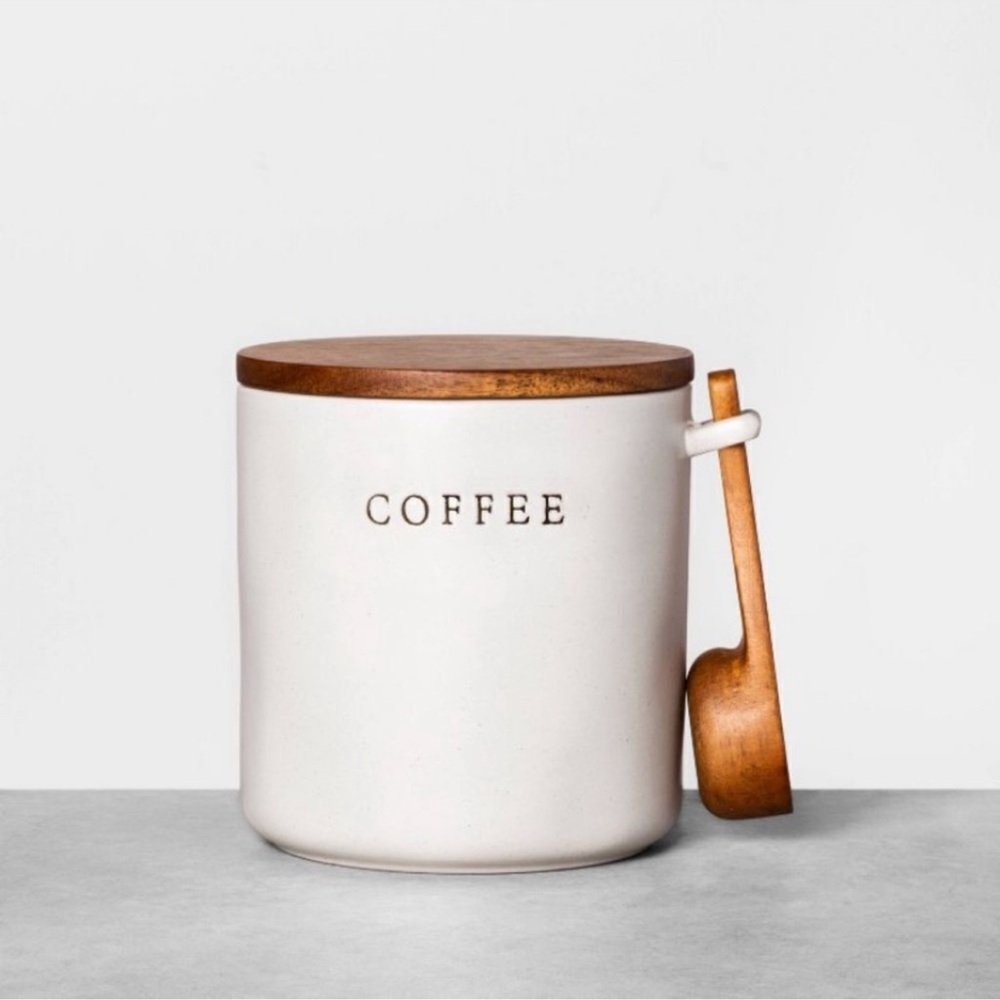 Hearth & Hand Ceramic Coffee Canister Crock w/ Wood Lid & Wooden Spoon